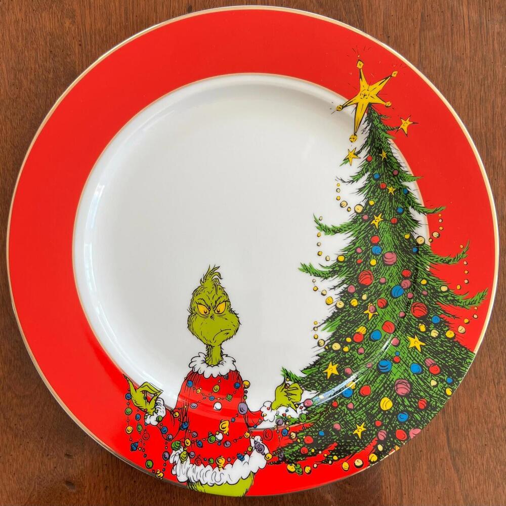 Dr. Seuss The Grinch Christmas Gold Rimmed 10.5" Dinner Plate